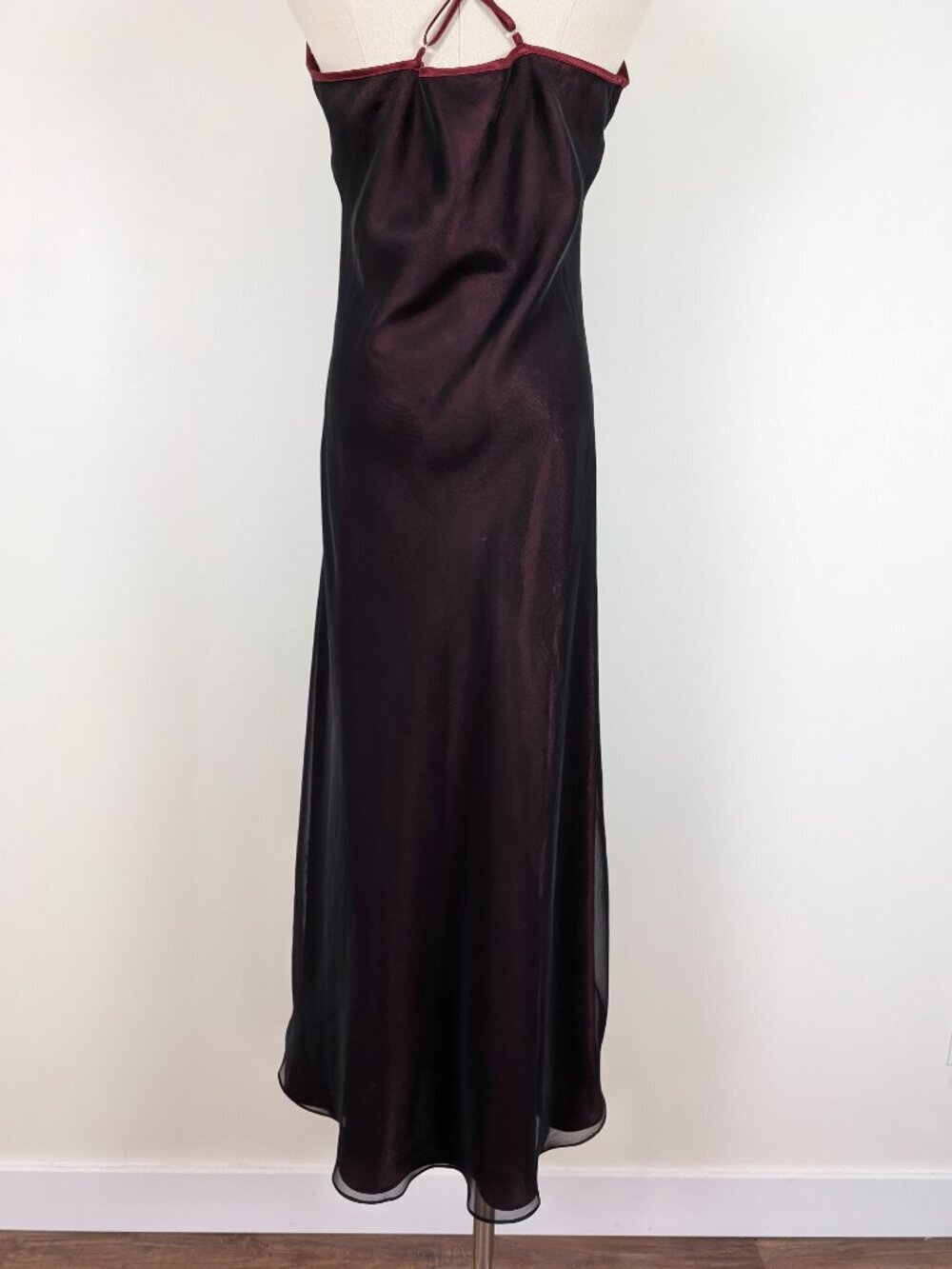 90s La Vie En Rose Iridescent Maxi Slip Dress Size Large Red Burgundy (j) - Picture 4 of 8